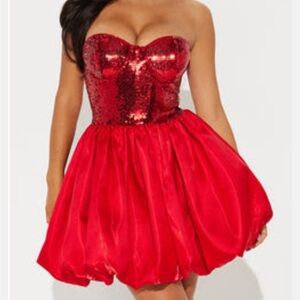 NWT Fashion Nova Magic Hour Red Sequin Bubble Mini Dress Size Medium